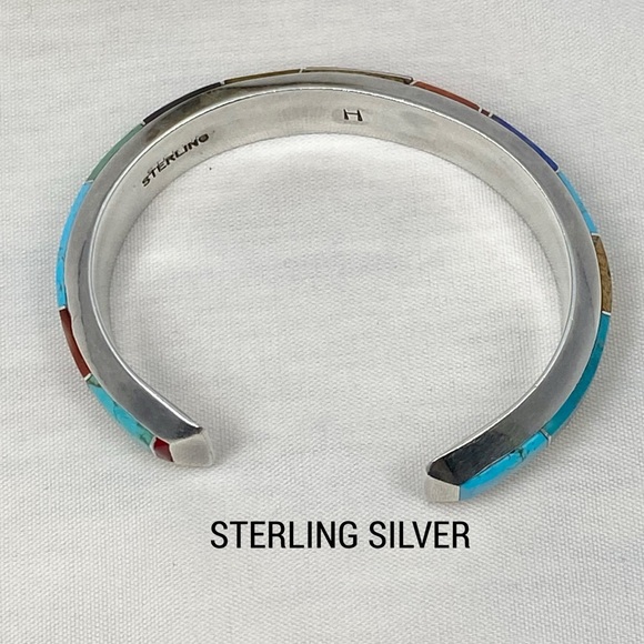 SIGNED-Cecil Henry Navajo Multistone Sterling Silver Cuff Bracelet - Picture 8 of 12